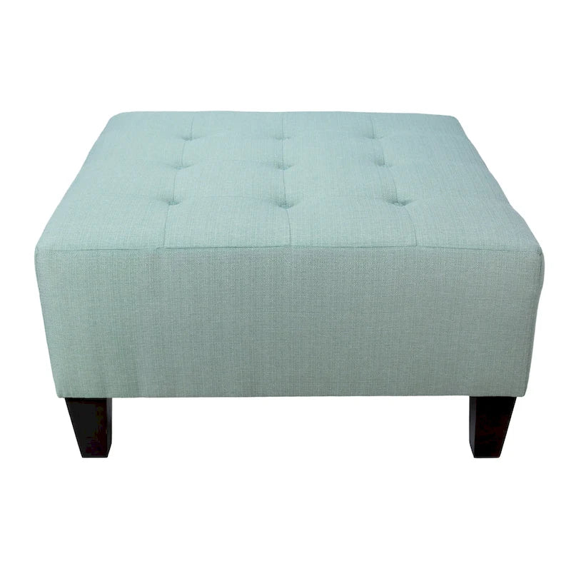 Pouf carré bleu brume marine, capitonné — 1 personne