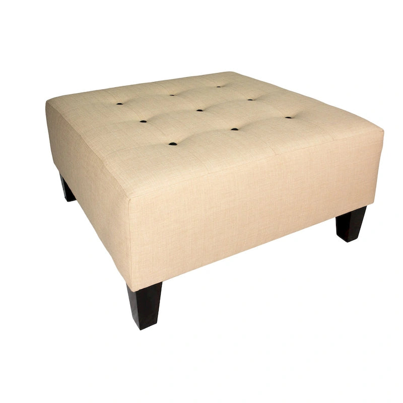 Pouf carré bleu brume marine, capitonné — 1 personne