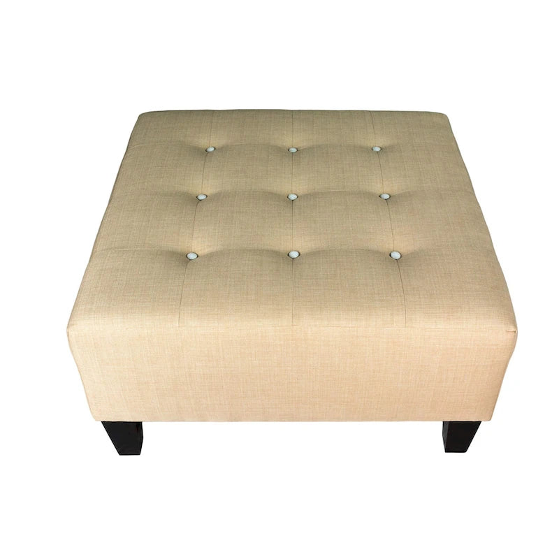 Pouf carré bleu brume marine, capitonné — 1 personne