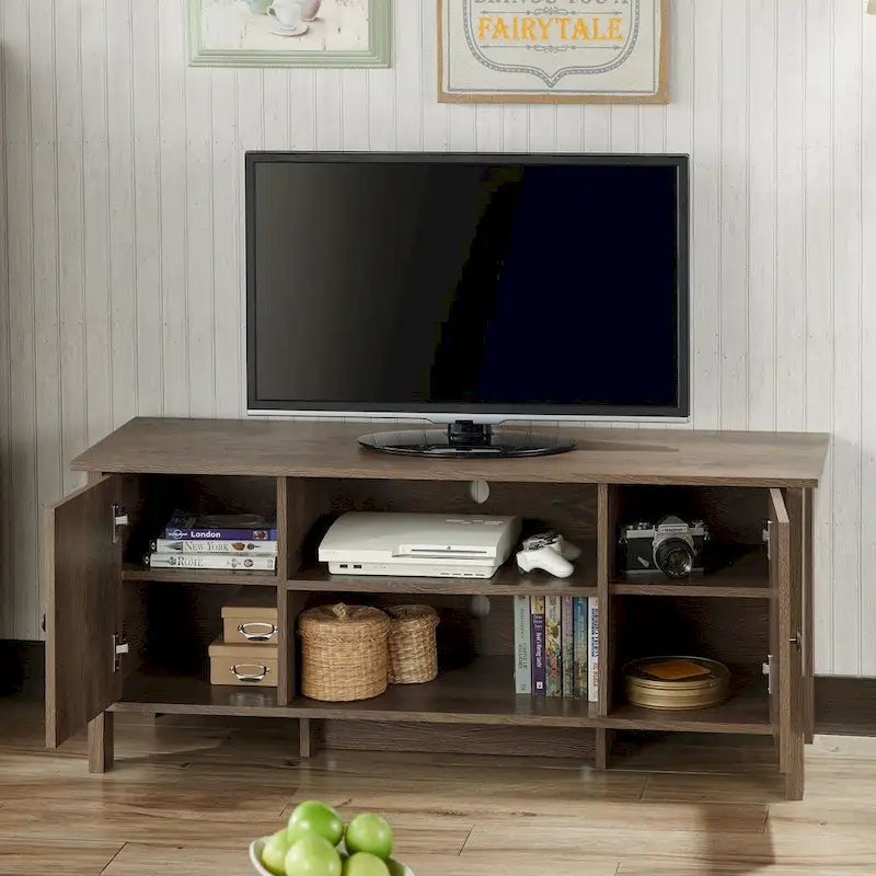 Meuble TV 2 portes en noyer vieilli, pour téléviseurs jusqu'à 65 po