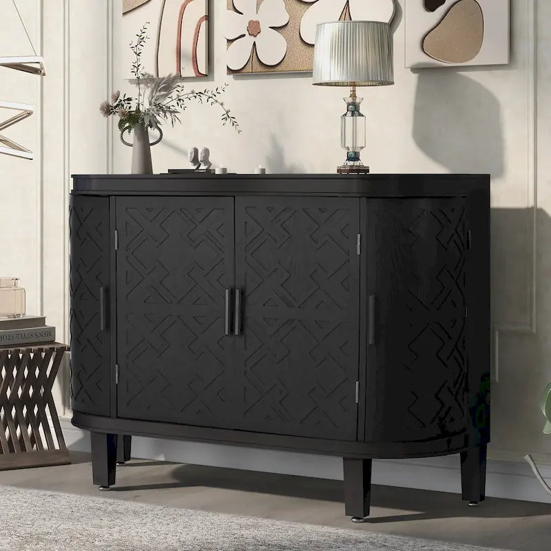 Buffet 2 portes motif antique bleu marine/noir/blanc/gris antique