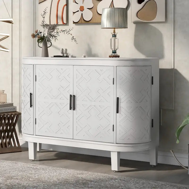 Buffet 2 portes motif antique bleu marine/noir/blanc/gris antique