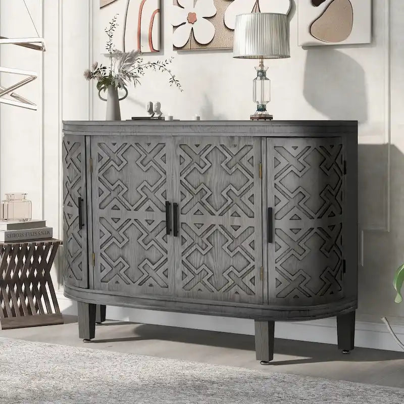 Buffet 2 portes motif antique bleu marine/noir/blanc/gris antique