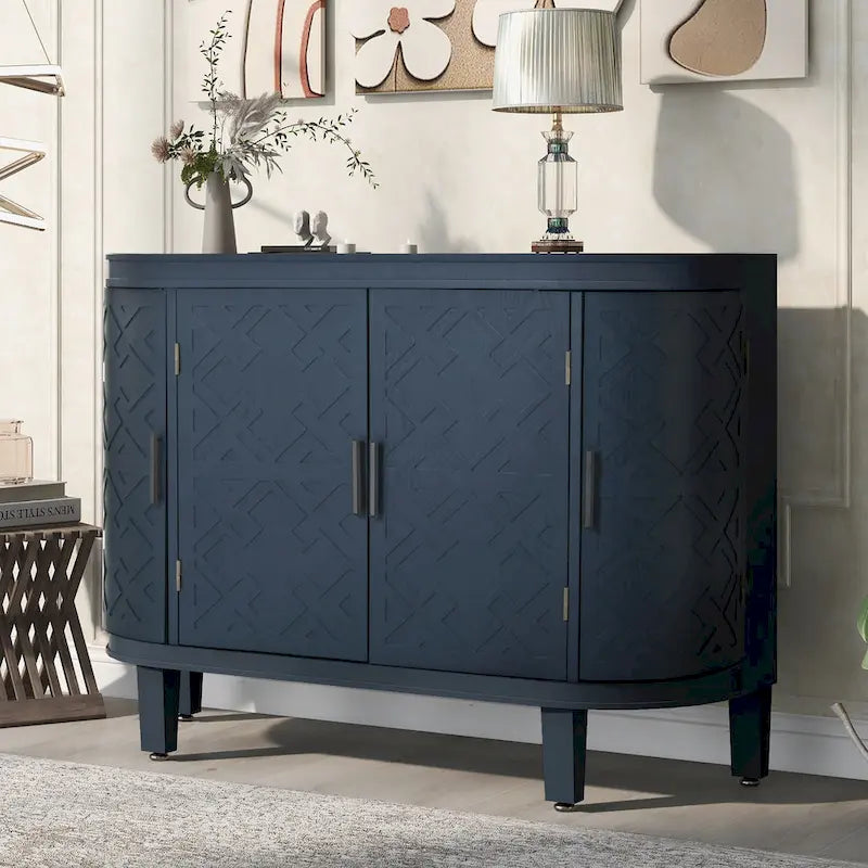 Buffet 2 portes motif antique bleu marine/noir/blanc/gris antique