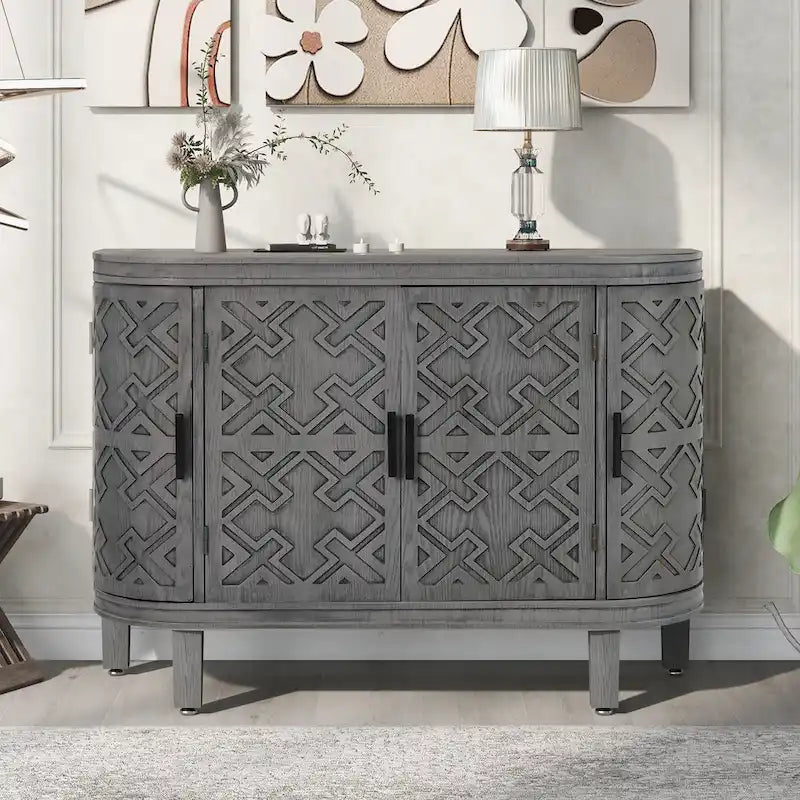 Buffet 2 portes motif antique bleu marine/noir/blanc/gris antique