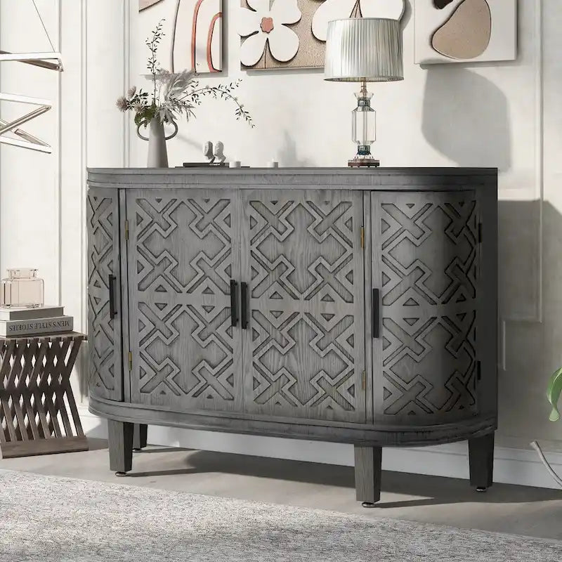 Buffet 2 portes motif antique bleu marine/noir/blanc/gris antique
