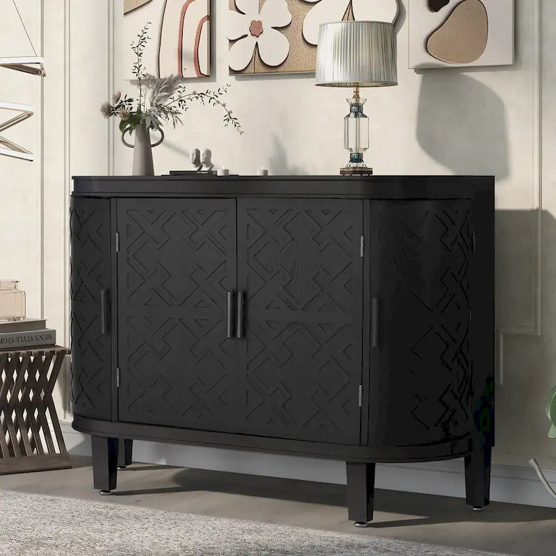 Buffet 2 portes motif antique bleu marine/noir/blanc/gris antique