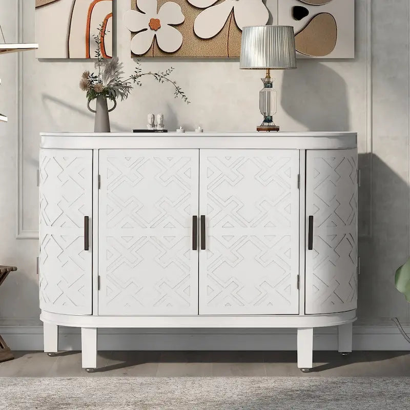Buffet 2 portes motif antique bleu marine/noir/blanc/gris antique