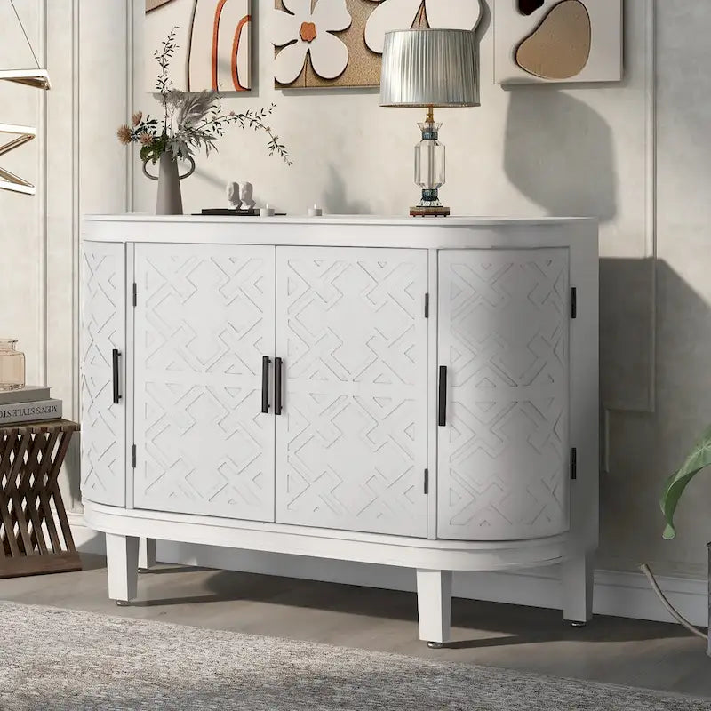 Buffet 2 portes motif antique bleu marine/noir/blanc/gris antique