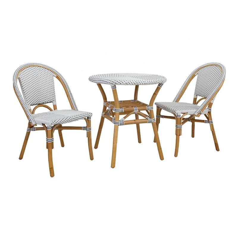 Chaise de bistrot en rotin blanc/gris — 1 place