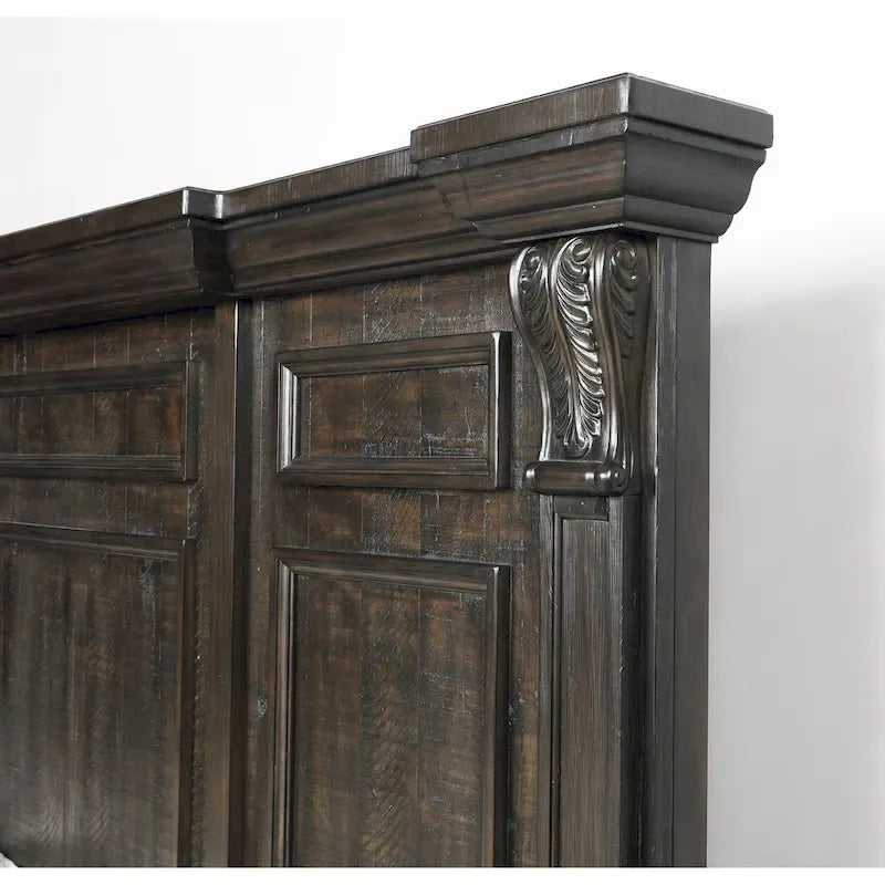 Ensemble de chambre à coucher en bois de noyer foncé – Lit, commode, miroir et 2 tables de chevet, très grand lit/grand lit