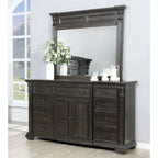 Ensemble de chambre à coucher en bois de noyer foncé – Lit, commode, miroir et 2 tables de chevet, très grand lit/grand lit