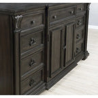 Ensemble de chambre à coucher en bois de noyer foncé – Lit, commode, miroir et 2 tables de chevet, très grand lit/grand lit