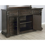 Ensemble de chambre à coucher en bois de noyer foncé – Lit, commode, miroir et 2 tables de chevet, très grand lit/grand lit