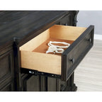 Ensemble de chambre à coucher en bois de noyer foncé – Lit, commode, miroir et 2 tables de chevet, très grand lit/grand lit