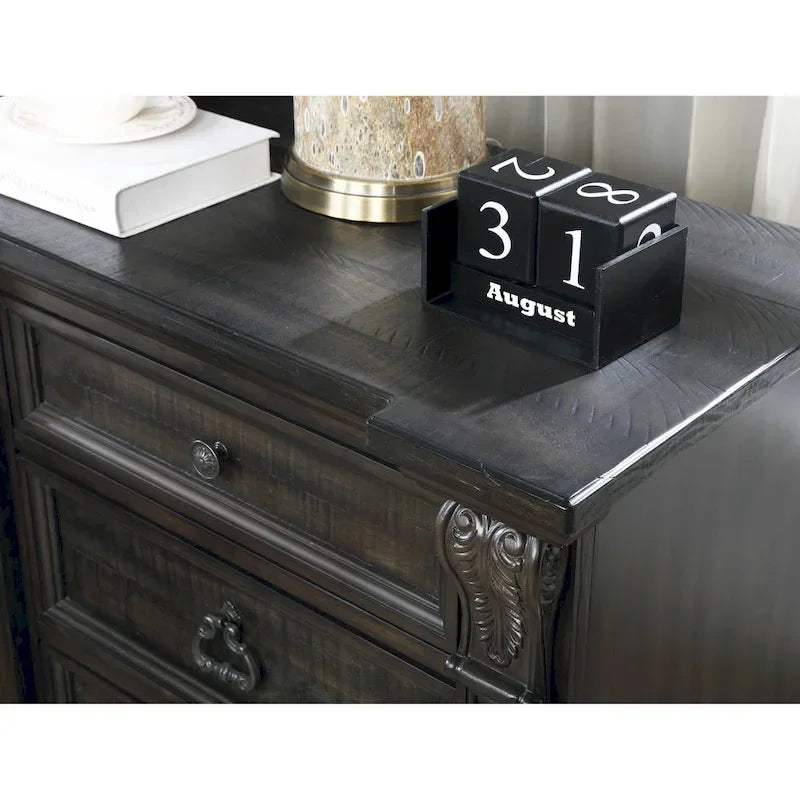 Ensemble de chambre à coucher en bois de noyer foncé – Lit, commode, miroir et 2 tables de chevet, très grand lit/grand lit