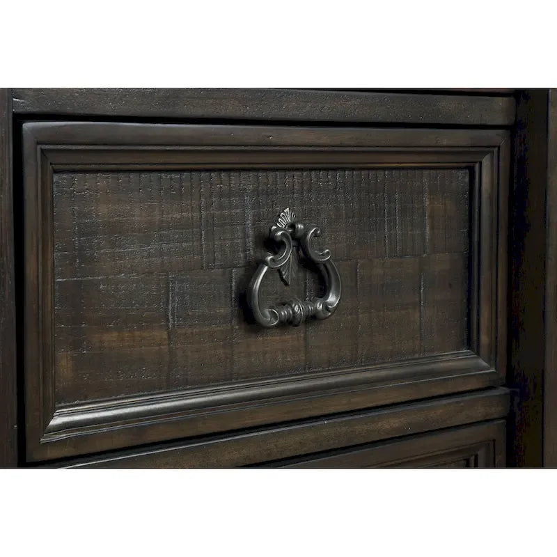 Ensemble de chambre à coucher en bois de noyer foncé – Lit, commode, miroir et 2 tables de chevet, très grand lit/grand lit