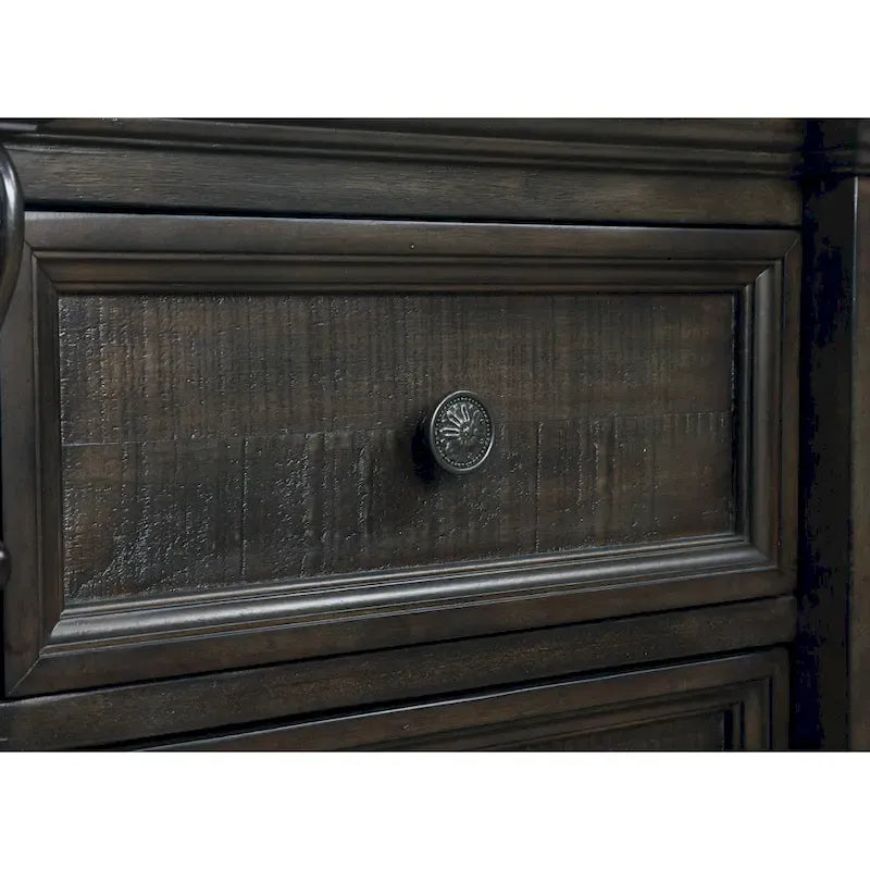 Ensemble de chambre à coucher en bois de noyer foncé – Lit, commode, miroir et 2 tables de chevet, très grand lit/grand lit
