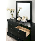 Commode 6 tiroirs avec miroir, coloris Cerise / Noir / Gris, style Transitionnel, ensemble 2 pièces