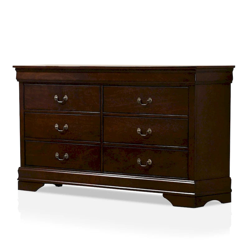 Commode 6 tiroirs avec miroir, coloris Cerise / Noir / Gris, style Transitionnel, ensemble 2 pièces
