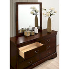 Commode 6 tiroirs avec miroir, coloris Cerise / Noir / Gris, style Transitionnel, ensemble 2 pièces