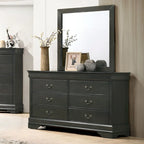 Commode 6 tiroirs avec miroir, coloris Cerise / Noir / Gris, style Transitionnel, ensemble 2 pièces