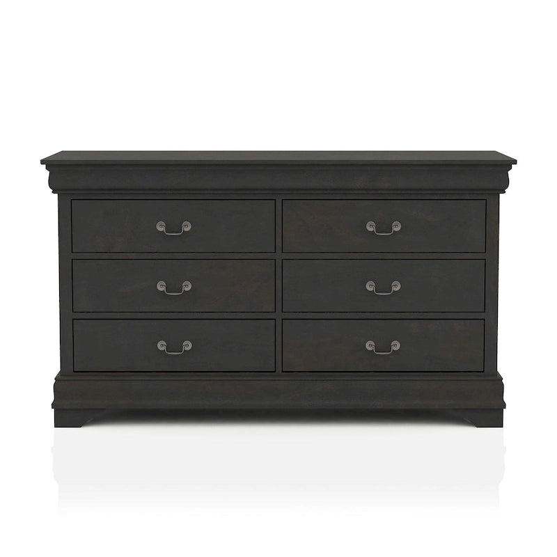 Commode 6 tiroirs avec miroir, coloris Cerise / Noir / Gris, style Transitionnel, ensemble 2 pièces
