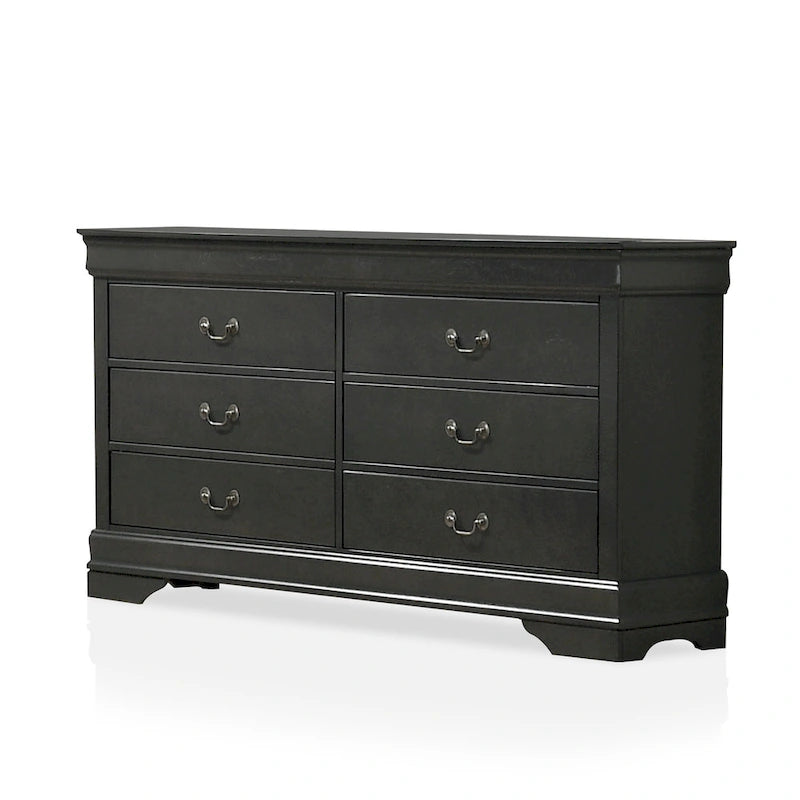 Commode 6 tiroirs avec miroir, coloris Cerise / Noir / Gris, style Transitionnel, ensemble 2 pièces