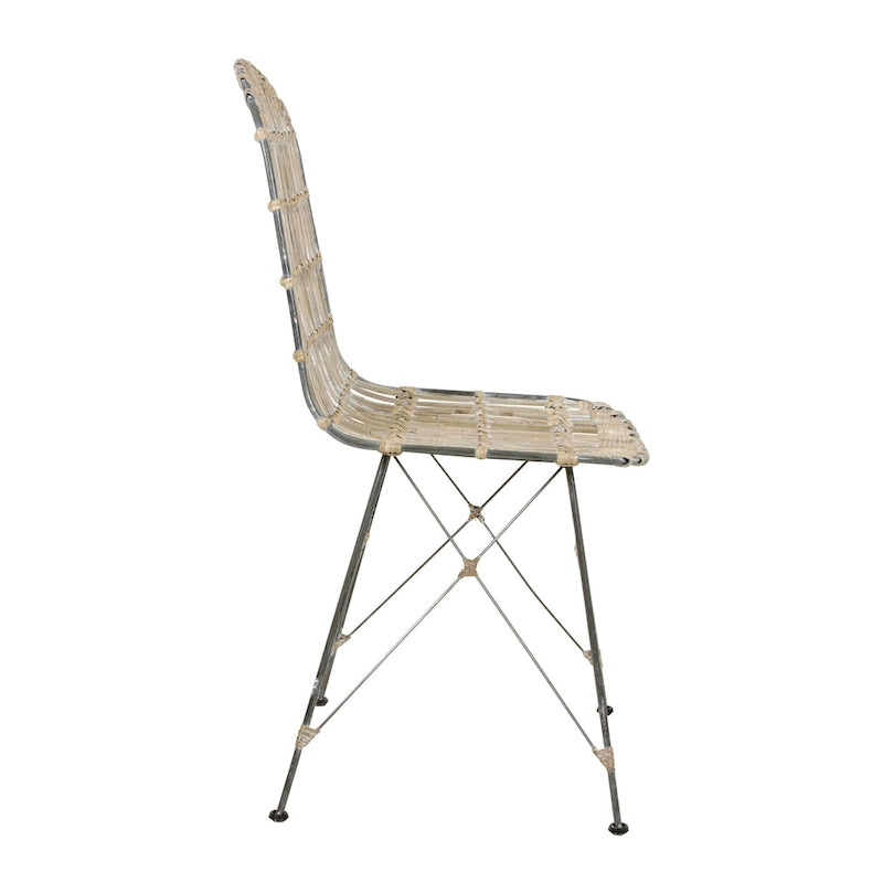 Chaises de salle à manger en rotin beige/gris de style Mid-Century, lot de 2