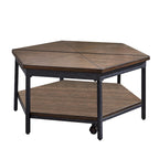 Table basse relevable hexagonale marron – Placage/MDF et piètement en fer