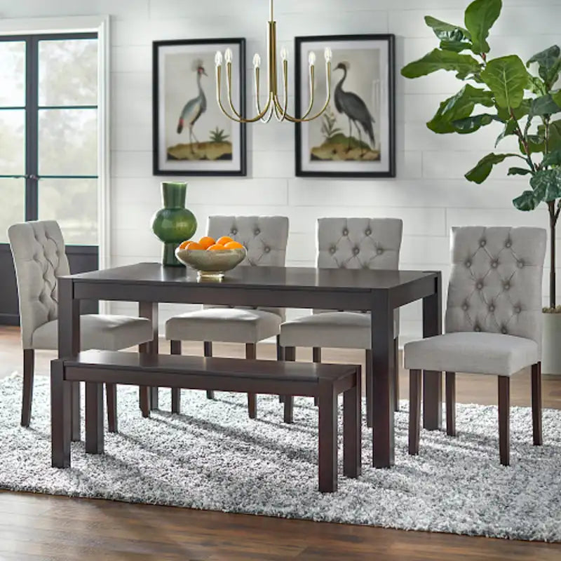 Ensemble de salle à manger 6 pièces gris/bleu – Table, 4 chaises et banc