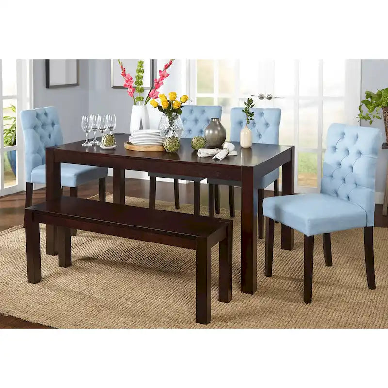 Ensemble de salle à manger 6 pièces gris/bleu – Table, 4 chaises et banc