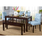 Ensemble de salle à manger 6 pièces gris/bleu – Table, 4 chaises et banc