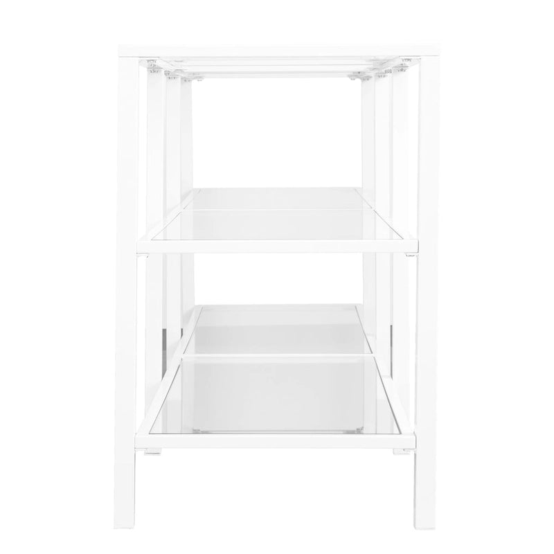 Meuble TV en métal noir/blanc avec étagères en verre trempé, compatible avec les téléviseurs jusqu'à 68 pouces, montage par 1 personne