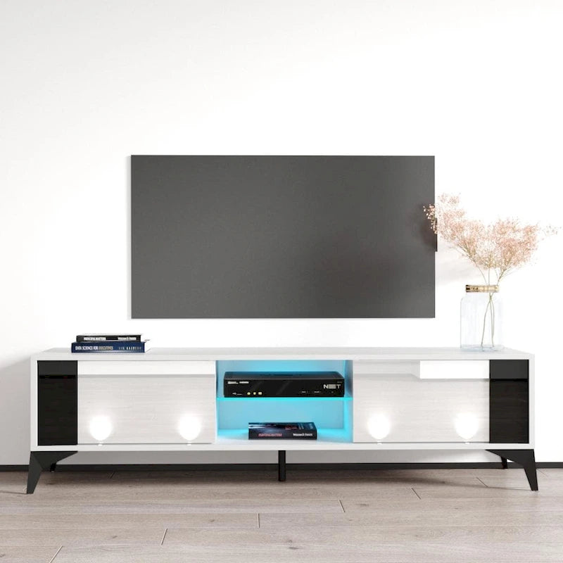 Meuble TV moderne blanc / gris / noir, convient aux téléviseurs jusqu'à 70"