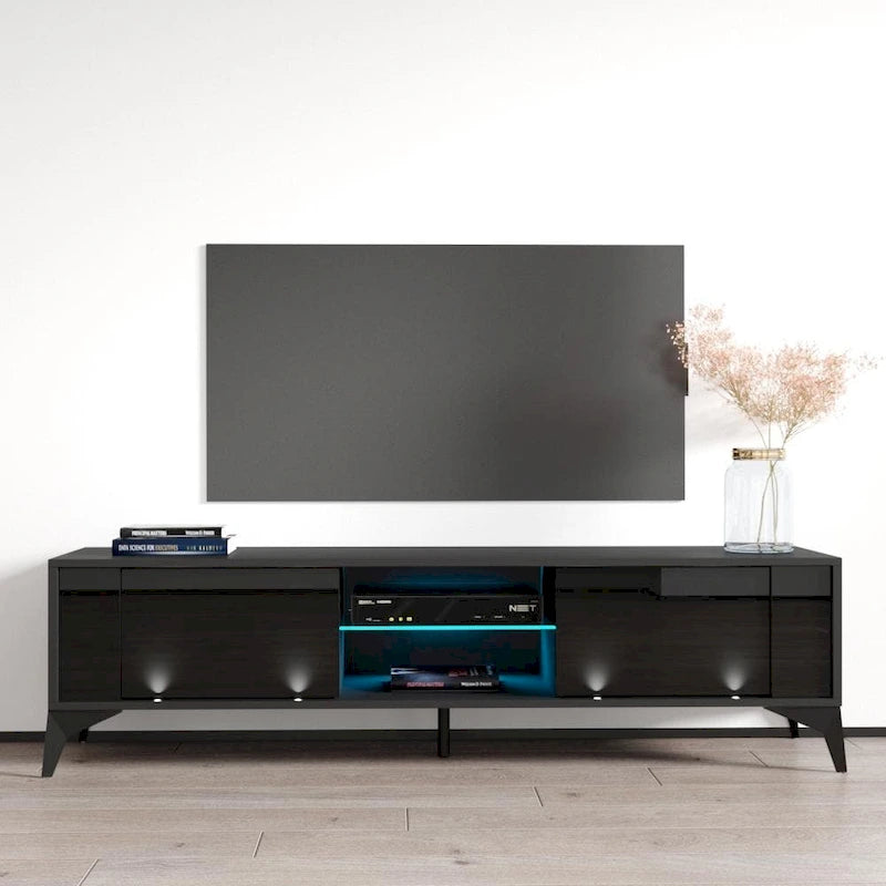 Meuble TV moderne blanc / gris / noir, convient aux téléviseurs jusqu'à 70"