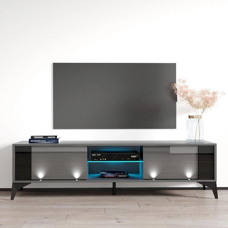 Meuble TV moderne blanc / gris / noir, convient aux téléviseurs jusqu'à 70"