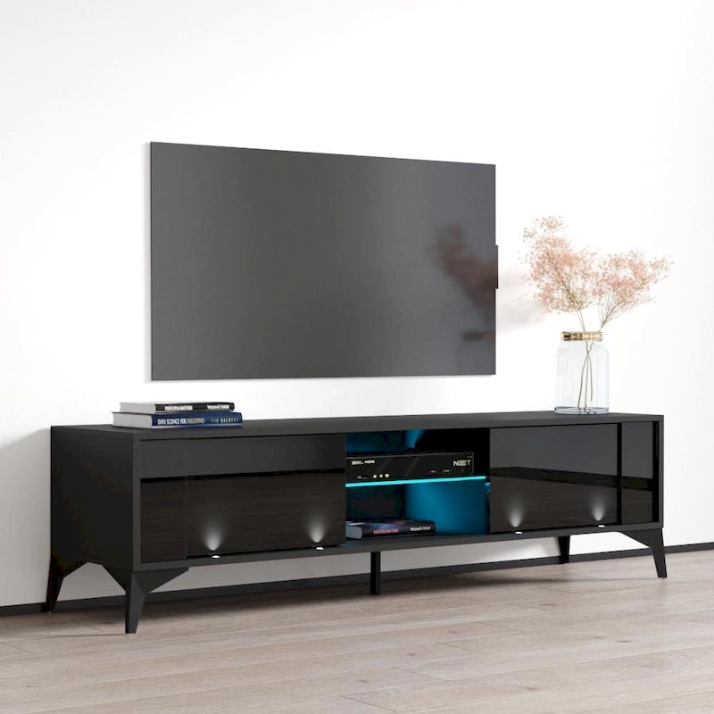 Meuble TV moderne blanc / gris / noir, convient aux téléviseurs jusqu'à 70"