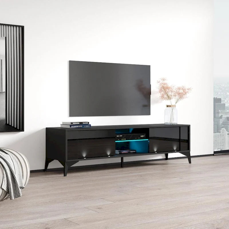 Meuble TV moderne blanc / gris / noir, convient aux téléviseurs jusqu'à 70"
