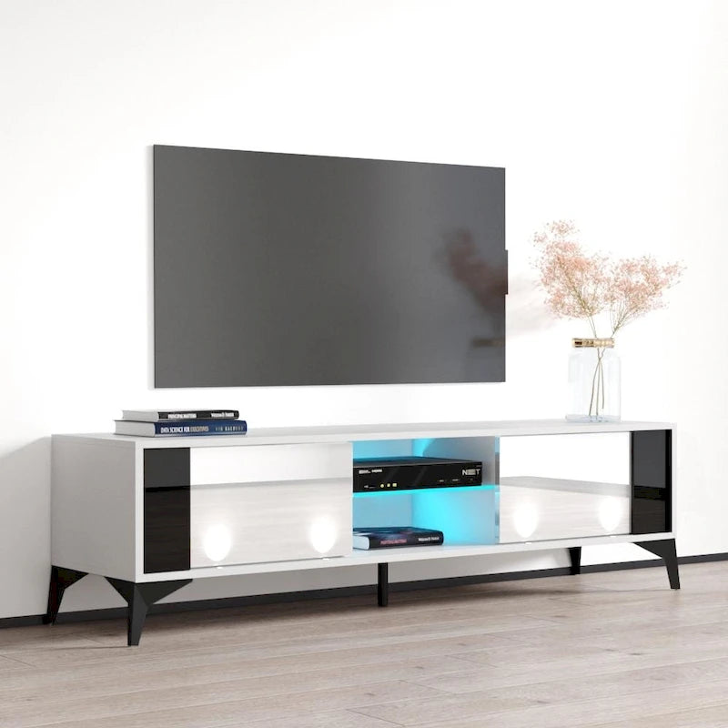 Meuble TV moderne blanc / gris / noir, convient aux téléviseurs jusqu'à 70"