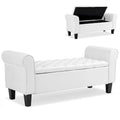Banc coffre de rangement en cuir avec accoudoirs, 2 places, Beige / Marron / Noir