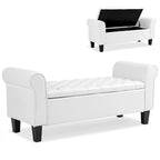 Banc coffre de rangement en cuir avec accoudoirs, 2 places, Beige / Marron / Noir