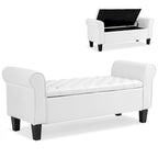 Banc coffre de rangement en cuir avec accoudoirs, 2 places, Beige / Marron / Noir