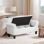 Banc coffre de rangement en cuir avec accoudoirs, 2 places, Beige / Marron / Noir