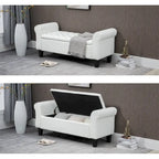 Banc coffre de rangement en cuir avec accoudoirs, 2 places, Beige / Marron / Noir