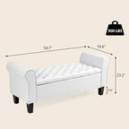 Banc coffre de rangement en cuir avec accoudoirs, 2 places, Beige / Marron / Noir