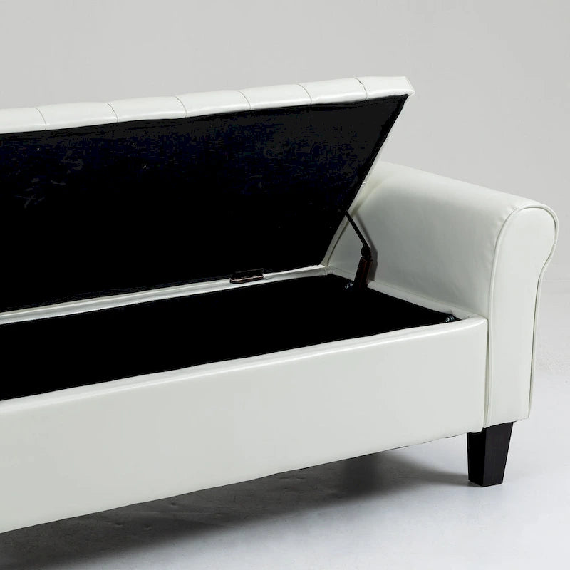 Banc coffre de rangement en cuir avec accoudoirs, 2 places, Beige / Marron / Noir