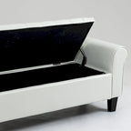 Banc coffre de rangement en cuir avec accoudoirs, 2 places, Beige / Marron / Noir