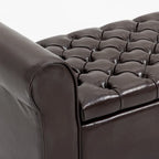 Banc coffre de rangement en cuir avec accoudoirs, 2 places, Beige / Marron / Noir