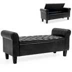 Banc coffre de rangement en cuir avec accoudoirs, 2 places, Beige / Marron / Noir